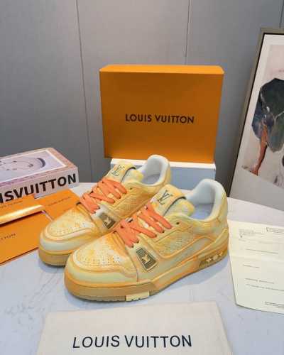 情侣款LV水洗板鞋，顶级版本水洗鞋，LV TRAINER 篮球系列运动鞋，官网限定款复古篮球运动鞋！原版1:1精准复刻、所有细节都完美无瑕！ 鞋面用料独家定制头