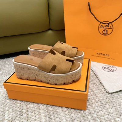 顶级版 Hermè*S H家 Eze30厚底松糕凉拖鞋 真皮沿条.麂皮 牛皮 跟高:6Cm 正码:35-41