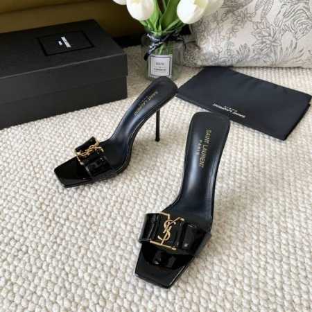 Saint Lauren Ysl圣罗兰新款monogram字母logo扣高跟凉拖鞋 方头细跟凉鞋 跟高:10Cm 正码:35-39订做40.41.42 - 点击图像关闭