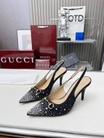 原单品质gucci2025春夏新品水钻高跟鞋，顶级品质发售购入正品开发原版烫钻工艺经典双G老花面，内里羊皮配合意大利原板材质与工艺原版一致码数:35-42，p橡