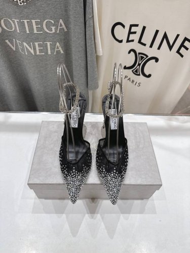 高版本出厂 Jimmy Choo*｜Jc 吉米周2025Ss新款简约烫钻高跟鞋凉鞋 原版套楦，完美的线条，简约大气上脚显气质粗跟舒适百搭，还能拉长双腿显高显瘦显