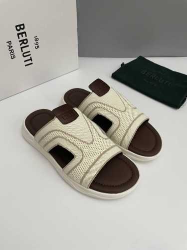 Berluti 24春夏shadow针织面料与皮革厚底拖鞋凉鞋，中垫全包小牛皮！发泡耐磨绒真皮沿条大底！！超级仪式感！码数:39-44， 38.45.46定做不