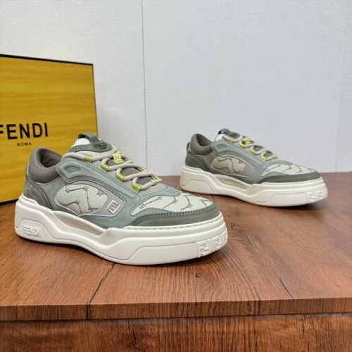 Fendi 芬迪 Force男士运动鞋 专柜同步新款厚底轻质系带低帮鞋 白色全粒面皮革以及白色和棕色光滑皮革材质，采用衬垫元素。棕色Ff提花和黄色高科技布料细节