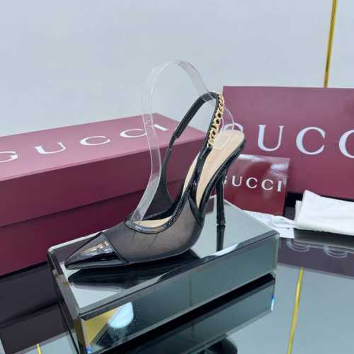 出厂价Pp Gucci 古驰 25链条高跟凉鞋 面料：网纱+漆皮 内里:羊皮 大底：意大利真皮大底 跟高：4.5Cm 10.5Cm 码数：35-42