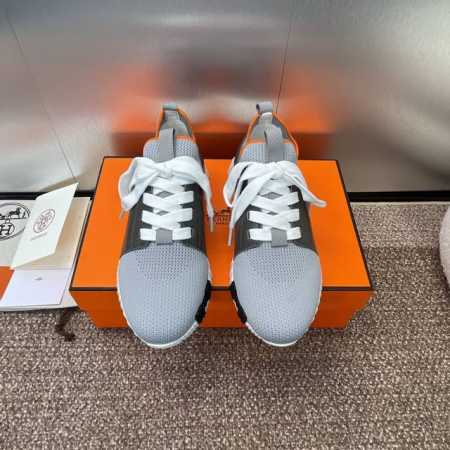 工厂价 爱马仕 Hermes 2024春夏经典情侣款 Flex 休闲系带运动鞋 H家编织bolduc细节厚底拼色一脚蹬毛线袜子跑鞋 材质：进口环保梭织羊毛面料 - 点击图像关闭
