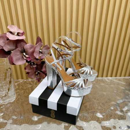 2024春夏新款 AQUAZZURA Zp 原版开模 新品防水台高跟凉鞋 采用原版定制真丝制成，原版开模施华洛奇水钻装饰扣，超闪 大底金色标志性菠萝微标赋予单品 - 点击图像关闭