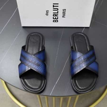 出厂价： Berluti 布鲁提 顶级手工上色牛皮男士拖鞋！ 全手工制作！有装饰的sifnos Scritto图纹皮革拖鞋！官！采用进口皮胚古法上色改色处理 鞋 - 点击图像关闭