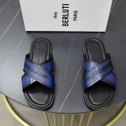 出厂价： Berluti 布鲁提 顶级手工上色牛皮男士拖鞋！ 全手工制作！有装饰的sifnos Scritto图纹皮革拖鞋！官！采用进口皮胚古法上色改色处理 鞋
