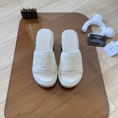 橙子出厂价p chanel 香奈儿春夏新款 针织菱格拖鞋 松糕厚底凉拖 码数 35-41