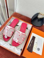 飞机盒10 代购版 * 爱马仕 Oran流苏牛仔布h拖｜原版购入代购级别 -蓝黑红 原版牛仔布面 手工流苏装饰 羊皮内衬 垫脚饰有品牌标识压印 意大利真皮大底