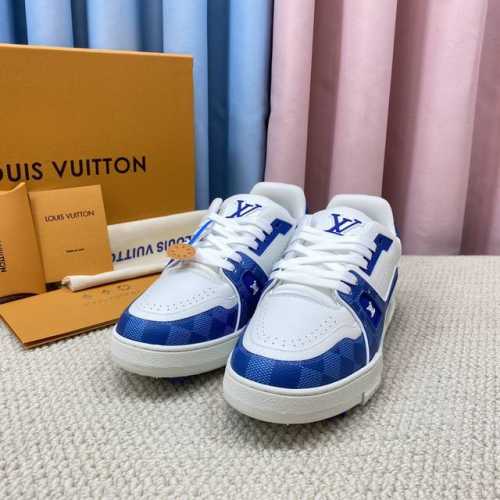LV-Trainer路易-威登 PK市场一切版本 情侣款 走秀新款 篮球板鞋 代购品质 原版1：1开发复刻！！上脚非常舒适 做工精细 鞋面由意大利进口小牛皮拼接