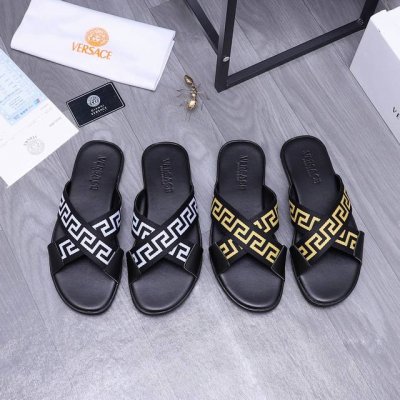 商品商标：Versace 范思哲 交叉拖鞋 正码码数: 38-45 商品材料：精选织带拼接牛皮鞋面 橡胶大底