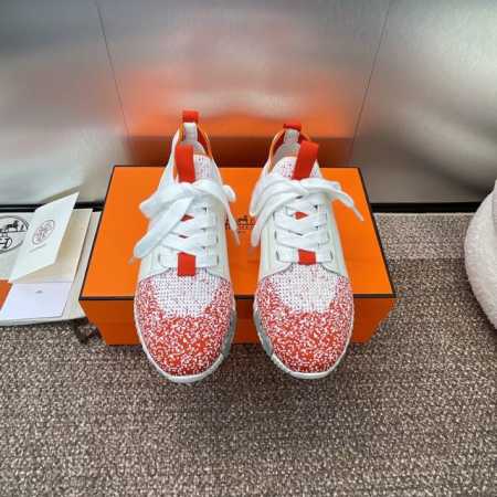 工厂价 爱马仕 Hermes 2024春夏经典情侣款 Flex 休闲系带运动鞋 H家编织bolduc细节厚底拼色一脚蹬毛线袜子跑鞋 材质：进口环保梭织羊毛面料 - 点击图像关闭