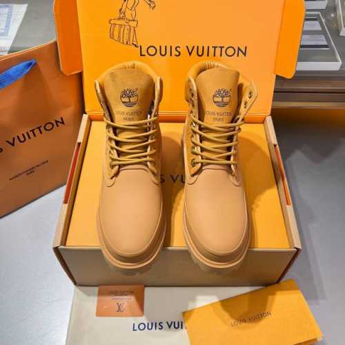 顶级 LV x Timberland 添柏岚 联名款 老花 大黄靴 及踝靴 短靴，LV x Timberland 及踝靴取材 Monogram 压纹防水正绒面牛