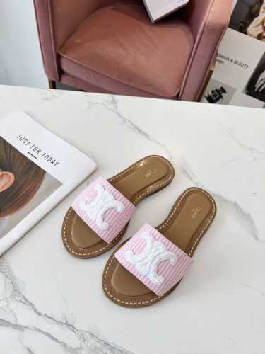 皮底 CELINE 赛琳 2024春夏新品半拖鞋鞋面采用原版定制布料，大底下层原版生胶上层真皮底组合，质感非凡上脚超级好看码数35-41 41定做不退换
