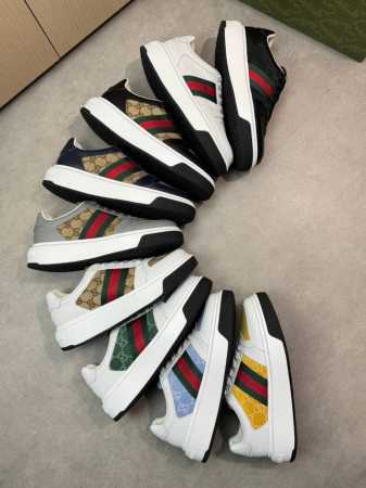 Gucci 古驰 -高端品质 原单休闲运动鞋 -鞋面：纳帕小牛皮、品牌图腾布匹、品牌织带 -内里：水染牛皮 -大底：超轻Tpu 橡胶；双色成型大底 -超高品控 - 点击图像关闭