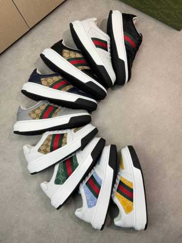 Gucci 古驰 -高端品质 原单休闲运动鞋 -鞋面：纳帕小牛皮、品牌图腾布匹、品牌织带 -内里：水染牛皮 -大底：超轻Tpu 橡胶；双色成型大底 -超高品控