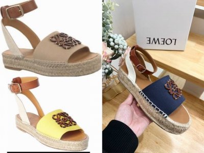 品牌:Loewe 官网图 品名:Loewe 罗意威 厚底凉鞋渔夫鞋女士帆布和牛皮革 Anagram 草鞋 颜色：兰色、杏色、黄色。 产 地:It 适用人群:Wo