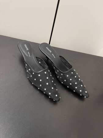 Khaite 24 ss 网纱钻面尖头小跟拖鞋时髦小猫跟 Gatsby复古浪漫舞会穆勒鞋施华洛世奇水晶 晚宴或者平时出行都是绝美的单品鞋面：网纱+钻面大底：真皮 - 点击图像关闭