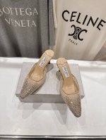 高版本出厂 Jimmy Choo*｜Jc 吉米周2025Ss新款简约烫钻高跟鞋拖鞋 原版套楦，完美的线条，简约大气上脚显气质粗跟舒适百搭，还能拉长双腿显高显瘦显