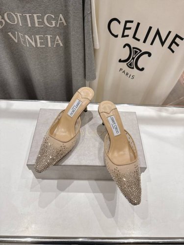 高版本出厂 Jimmy Choo*｜Jc 吉米周2025Ss新款简约烫钻高跟鞋拖鞋 原版套楦，完美的线条，简约大气上脚显气质粗跟舒适百搭，还能拉长双腿显高显瘦显