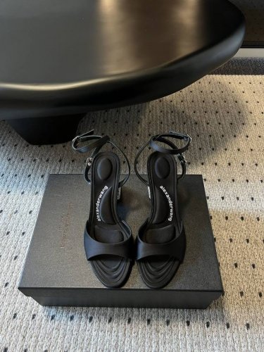 代购级别 Alexander Wan* 亚历山大王24 春夏新品 水钻粗跟凉鞋 小跟的设计超级特别 方根带钻奢华满满 很有质感。完全不突显跟高 对不喜欢穿高跟鞋