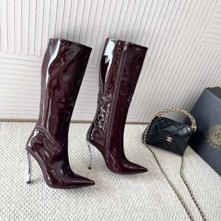 Versace范思哲 美杜莎金属细跟高跟漆皮长靴 跟高:10cm 正码:35-39订做40.41.42 - 点击图像关闭