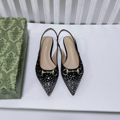 橙子出厂价P 定制款 Gucci 古驰新款 水钻尖头高跟凉鞋 高跟鞋 跟高：平底、4Cm、8Cm 码数：34-42