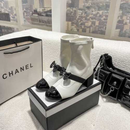 橙子出厂价 CHANEL 香奈儿秋冬新款 蝴蝶结粗跟短靴 后拉链弹力靴 跟高：5cm 码数：35-40