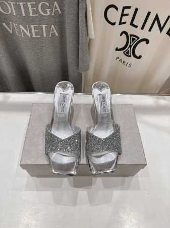 高版本出厂 Jimmy Choo*｜Jc 吉米周2025Ss春夏新款简约闪亮格力特高跟鞋拖鞋 原版套楦，完美的线条，简约大气上脚显气质粗跟舒适百搭，还能拉长双腿 - 点击图像关闭
