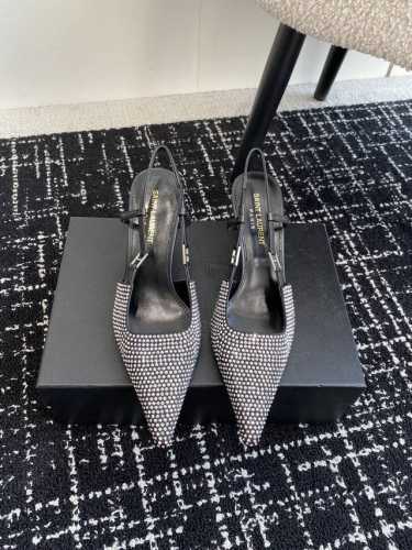 代购级 SAINT LAUREN* YSL 杨树林新款满钻尖头后空高跟鞋 bling bling闪耀奢华 小姐姐的美丽尤物高跟鞋 优雅迷人性感 女人味十足 鞋面