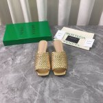 工厂p价p 顶级高端版本 代购品质 原版开发 Bottega Veneta Ss新品爆款夏季方头中跟凉鞋Knot穆勒凉拖女鞋 Bv新款小编织鎏金中跟抢手大爆款