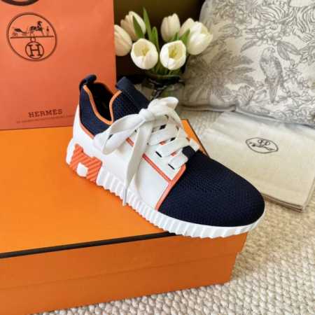 男码10 顶级版 Hermès 爱马仕 Flex系列 男女同款针织运动鞋 休闲鞋 麂皮拼针织撞色 尺码：女码 35-41 40、41、不退换 男码 39～45 - 点击图像关闭