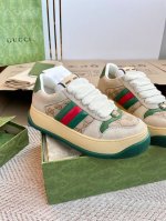 橙子出厂价 Gucci 古驰 胖嘟嘟厚底脏脏鞋 运动鞋 胖丁小脏鞋 休闲鞋板鞋 情侣款 鞋面擦色牛皮拼接经典双G布面料，毛巾布里细腻吸汗透气，垫脚乳胶注塑一体，