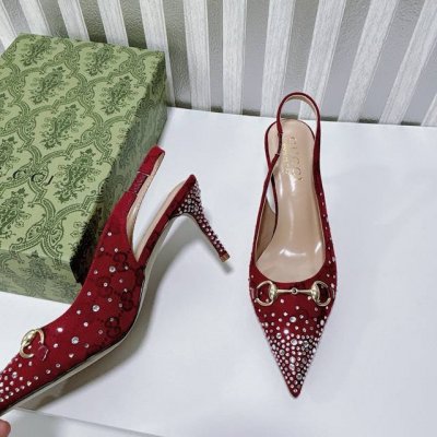 橙子出厂价P 定制款 Gucci 古驰新款 水钻尖头高跟凉鞋 高跟鞋 跟高：平底、4Cm、8Cm 码数：34-42