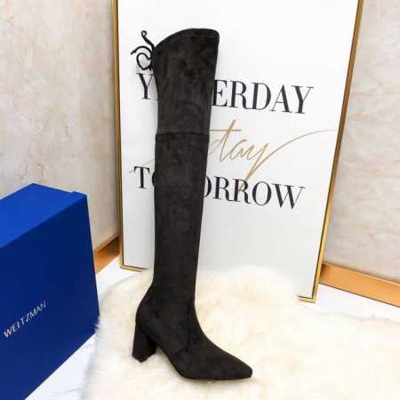 STUART WEITZMAN SW高版本八个跟高有绒里 经典后系带麂绒弹力靴长靴系列、刘涛、小辣椒 、杨幂、唐嫣。等众多明星网红同款！ 材质细节 整只鞋都采用 - 点击图像关闭