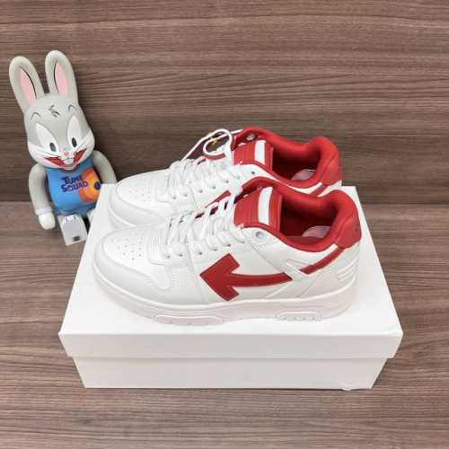 顶级版本Off-White Out Of Office 低帮滑板鞋情侣款白红。 Off-White箭头符号、Ziptie 标签、1Ogo印花等经典元素皆在此呈现
