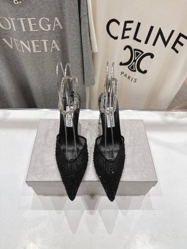 高版本出厂 Jimmy Choo*｜Jc 吉米周2025Ss新款简约烫钻高跟鞋凉鞋 原版套楦，完美的线条，简约大气上脚显气质粗跟舒适百搭，还能拉长双腿显高显瘦显