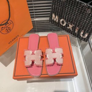 出厂 Hermes 爱马仕新款 毛边布面H拖鞋 码数：35-41