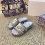 橙子出厂价p dior 迪奥春夏新款 字母刺绣坡跟厚底拖鞋 一字凉拖 底厚 前2.5Cm 后5Cm 码数 35-41