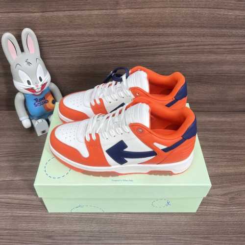 顶级版本Off-White Out Of Office 低帮滑板鞋情侣款橙蓝。 Off-White箭头符号、Ziptie 标签、1Ogo印花等经典元素皆在此呈现