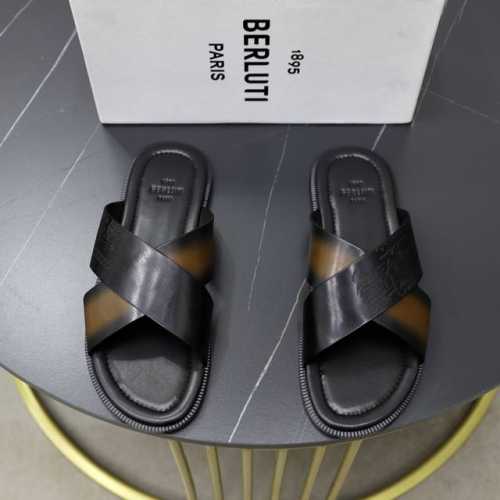 出厂价： Berluti 布鲁提 顶级手工上色牛皮男士拖鞋！ 全手工制作！有装饰的sifnos Scritto图纹皮革拖鞋！官！采用进口皮胚古法上色改色处理 鞋