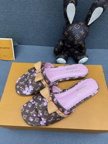 出厂价P Lv 路易威登 25 2025 早春新款 顶级版本原版一致 专柜主打最新款 Lv X Tm 6Am 村上隆联名款樱花蝴蝶结平底拖鞋 硬货上新 Bs代购