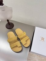 柠檬黄 高丝光牛反绒皮 套趾拖鞋 精致做工 极简风 The Row 经典 手工制作 高版本入 卡其色 原版 高丝光牛反绒皮 原生态 工艺 对版 明星同款 时尚感