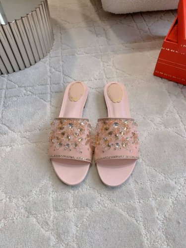 工厂p价 女装女鞋 运动原单 Ren* Caovill*重工水晶宝石系列拖鞋 Bling Bling精致逼人 堪称工艺品 面料进口高密度网纱 手工镶嵌宝石水钻