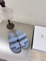 蓝色 高丝光牛反绒皮 套趾拖鞋 精致做工 极简风 The Row 经典 手工制作 高版本入 卡其色 原版 高丝光牛反绒皮 原生态 工艺 对版 明星同款 时尚感满