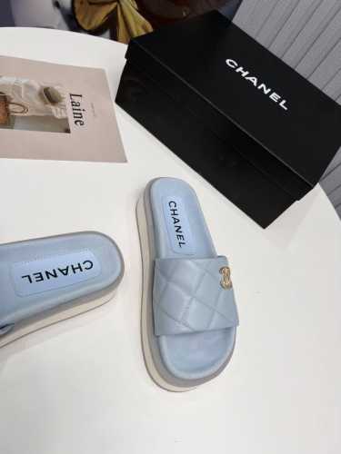 新品 香奈儿早春Chanel官网同步最新春款松糕拖鞋 代购级别品质 进口羊皮3D电绣工艺，原版开模1：1高软高弹，防滑生胶大底水台高5Cm，上脚相当舒适百搭，更