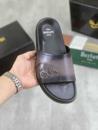 工厂p价p 实价 高品质 Berluti 布鲁提 新款拖鞋来袭 进口牛皮材质纯手工重复擦色改色制成 内里垫脚进口精选小牛皮制作 品牌Logo双色 原版大底 时髦
