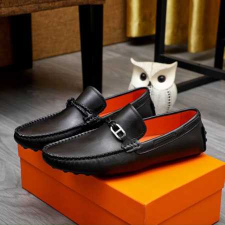工厂价 Hermes 爱马仕专柜同款经典套脚鞋1:1开模原单品质采用进口头层牛皮猪皮内里超高档男鞋皮鞋沉实稳重 非常特别 黑色可选！码数38-44 45.46. - 点击图像关闭