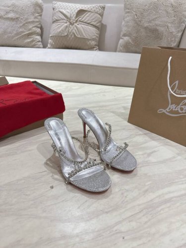 顶级版 原版盒 christian Louboutin 2025S原版做货重工Cljust Queen水晶高跟拖鞋 材质 进口pvc+克里奥水钻 内里 粒面珠光